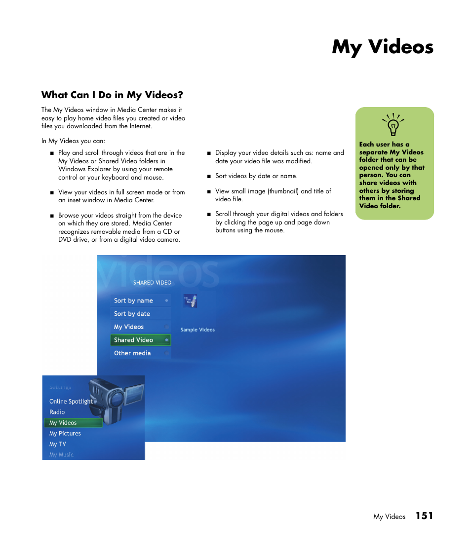 My videos | HP Media Center m477.uk Desktop PC User Manual | Page 157 / 232