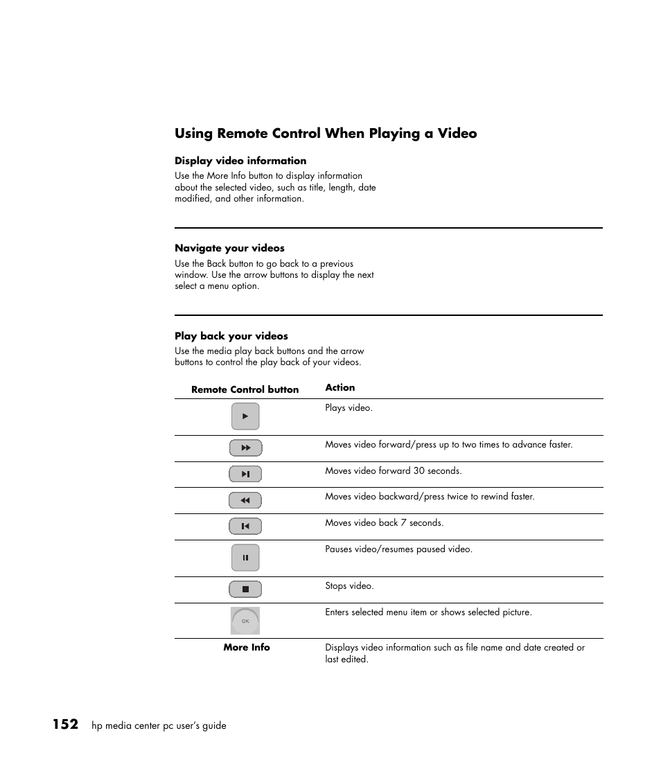 Using remote control when playing a video | HP Media Center m477.uk Desktop PC User Manual | Page 158 / 232