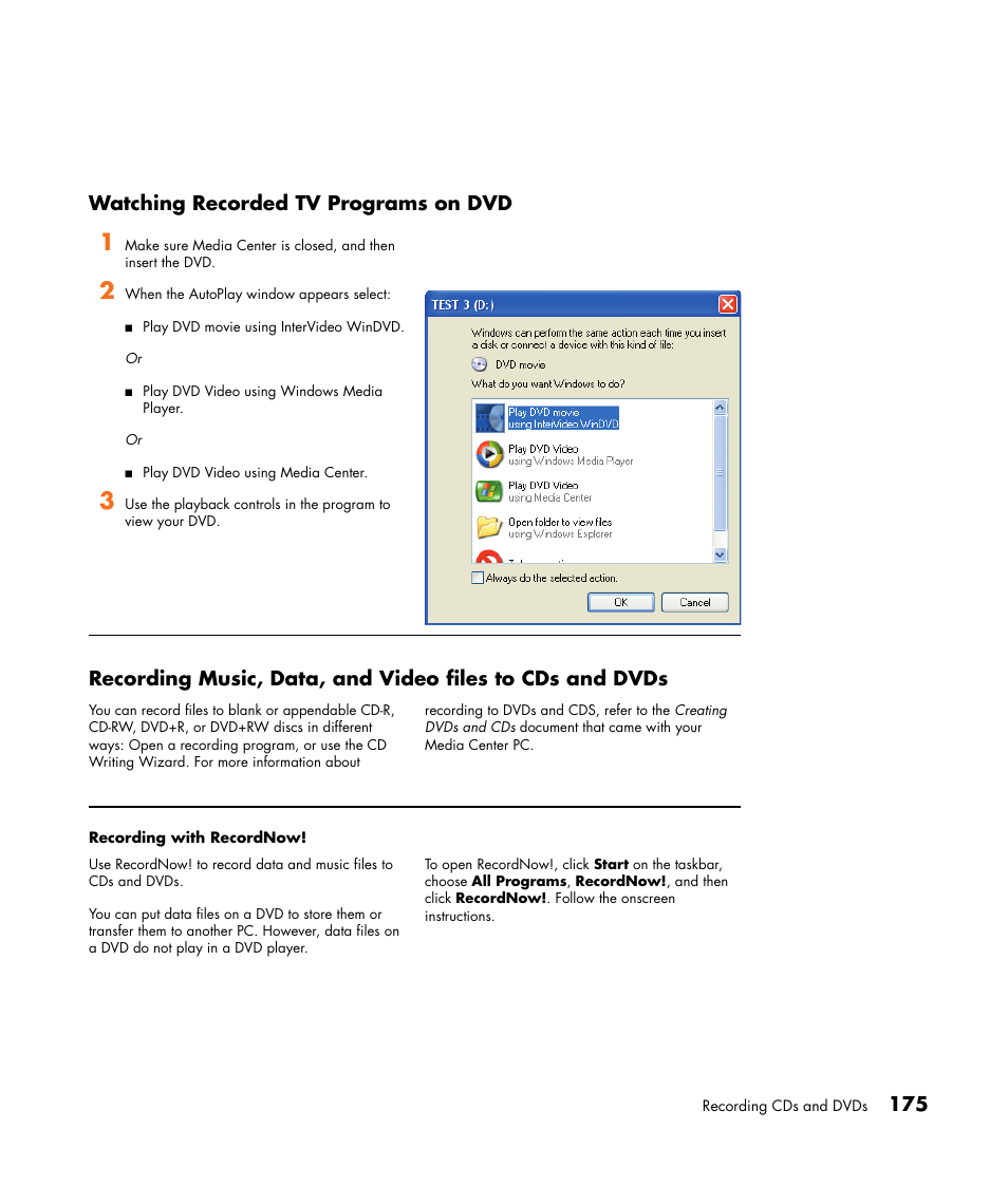 175 watching recorded tv programs on dvd | HP Media Center m477.uk Desktop PC User Manual | Page 181 / 232