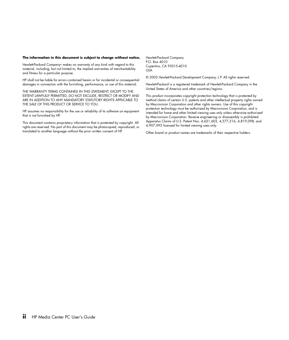 Hp media center pc user’s guide | HP Media Center m477.uk Desktop PC User Manual | Page 2 / 232