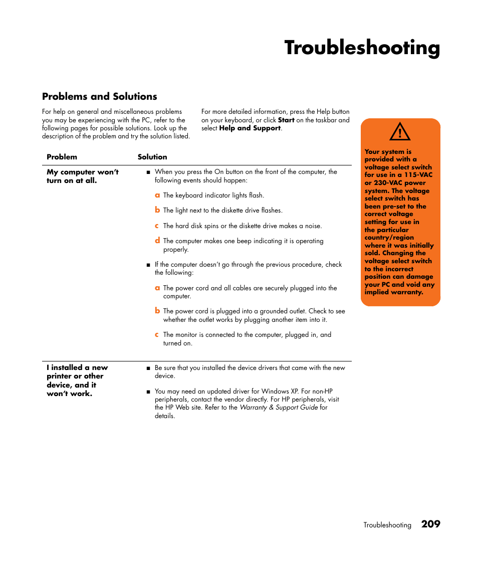 Troubleshooting | HP Media Center m477.uk Desktop PC User Manual | Page 215 / 232