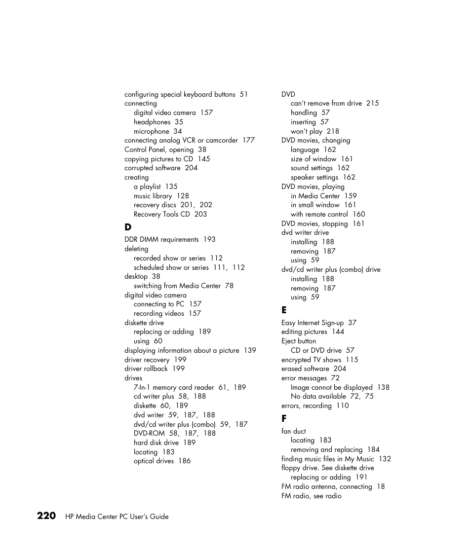 HP Media Center m477.uk Desktop PC User Manual | Page 226 / 232