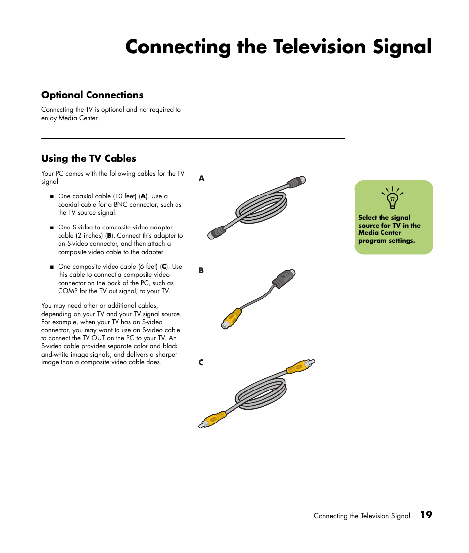 Connecting the television signal | HP Media Center m477.uk Desktop PC User Manual | Page 25 / 232