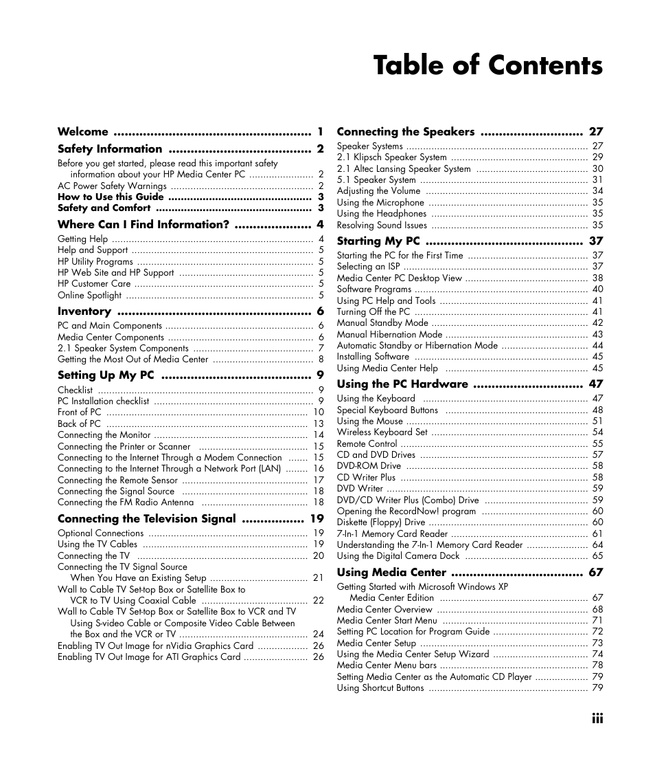 HP Media Center m477.uk Desktop PC User Manual | Page 3 / 232