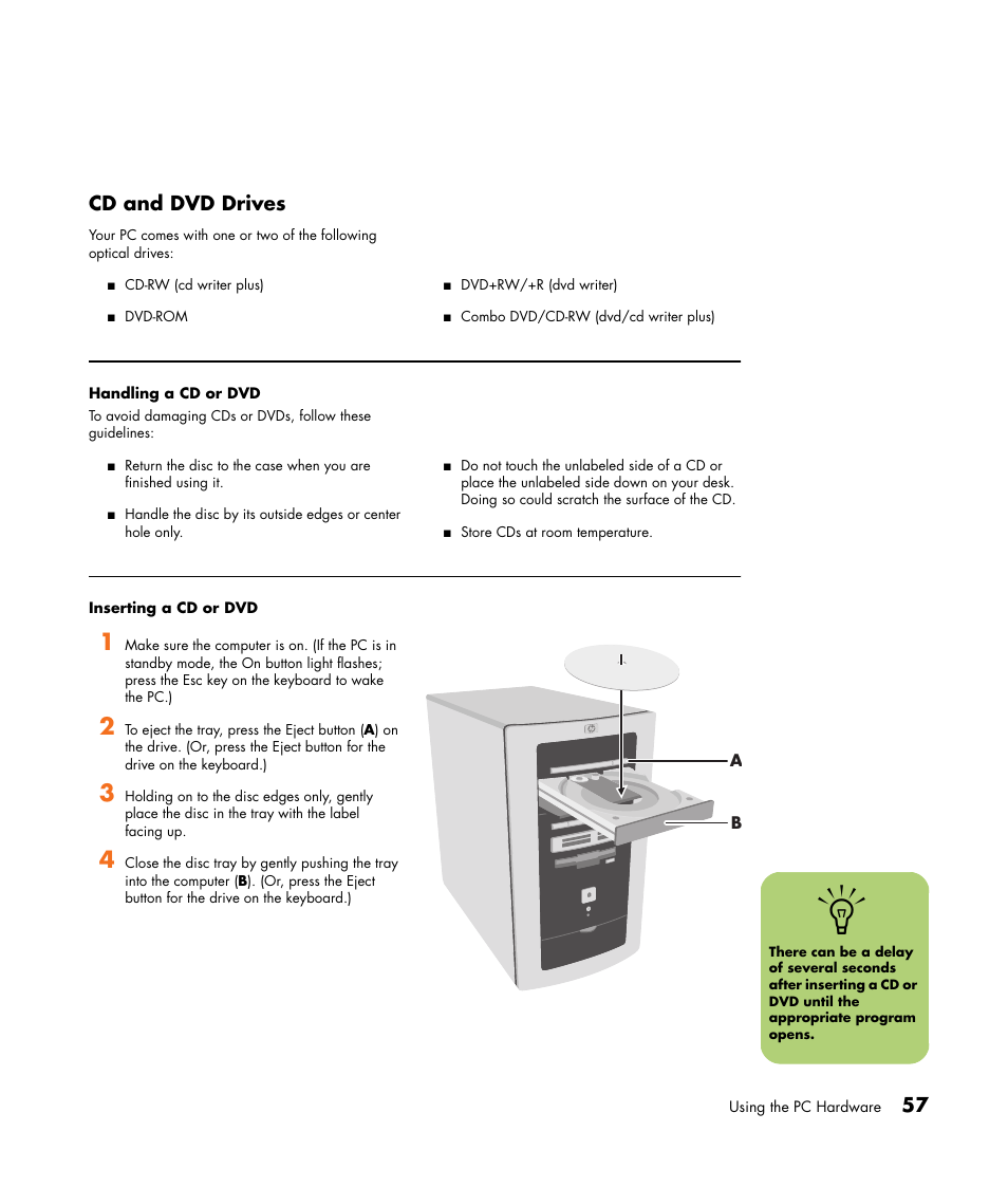 57 cd and dvd drives | HP Media Center m477.uk Desktop PC User Manual | Page 63 / 232