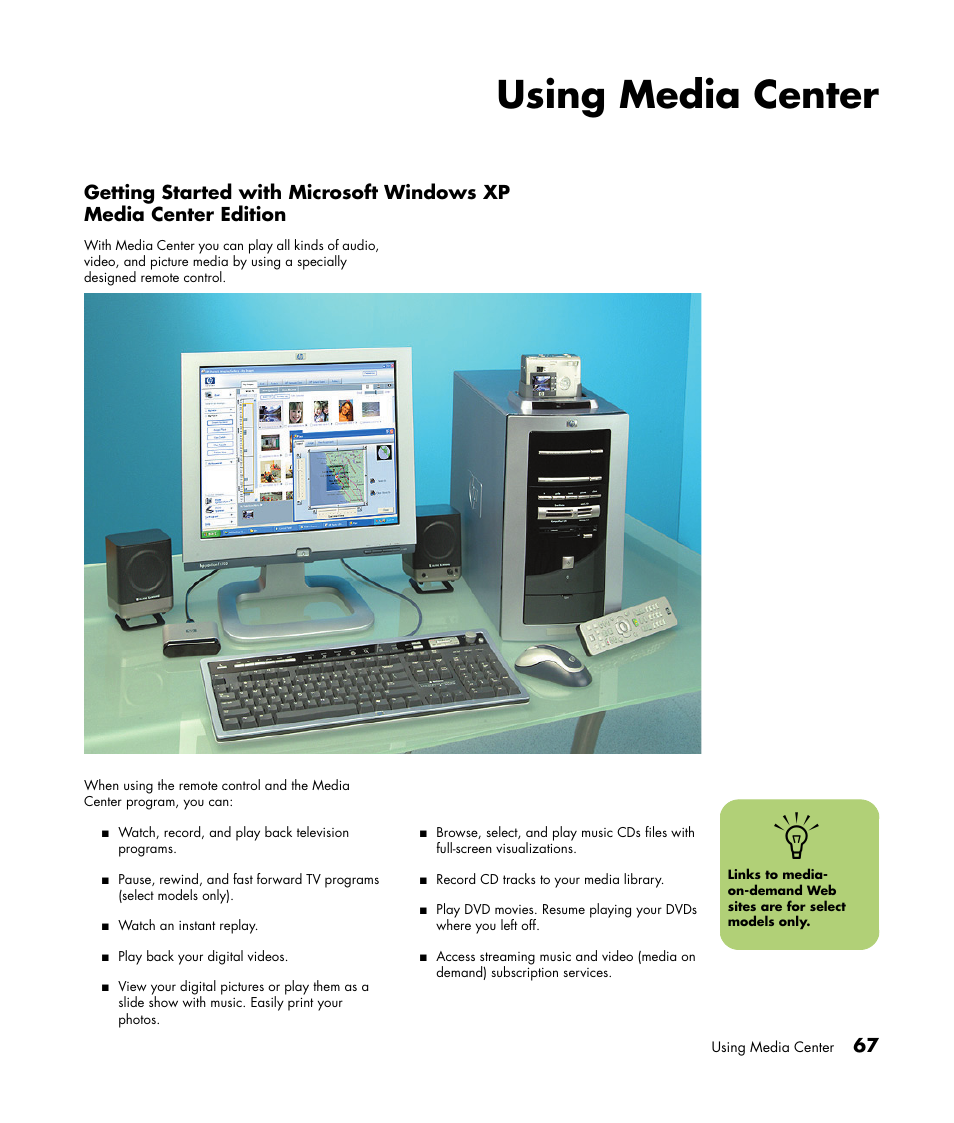 Using media center | HP Media Center m477.uk Desktop PC User Manual | Page 73 / 232