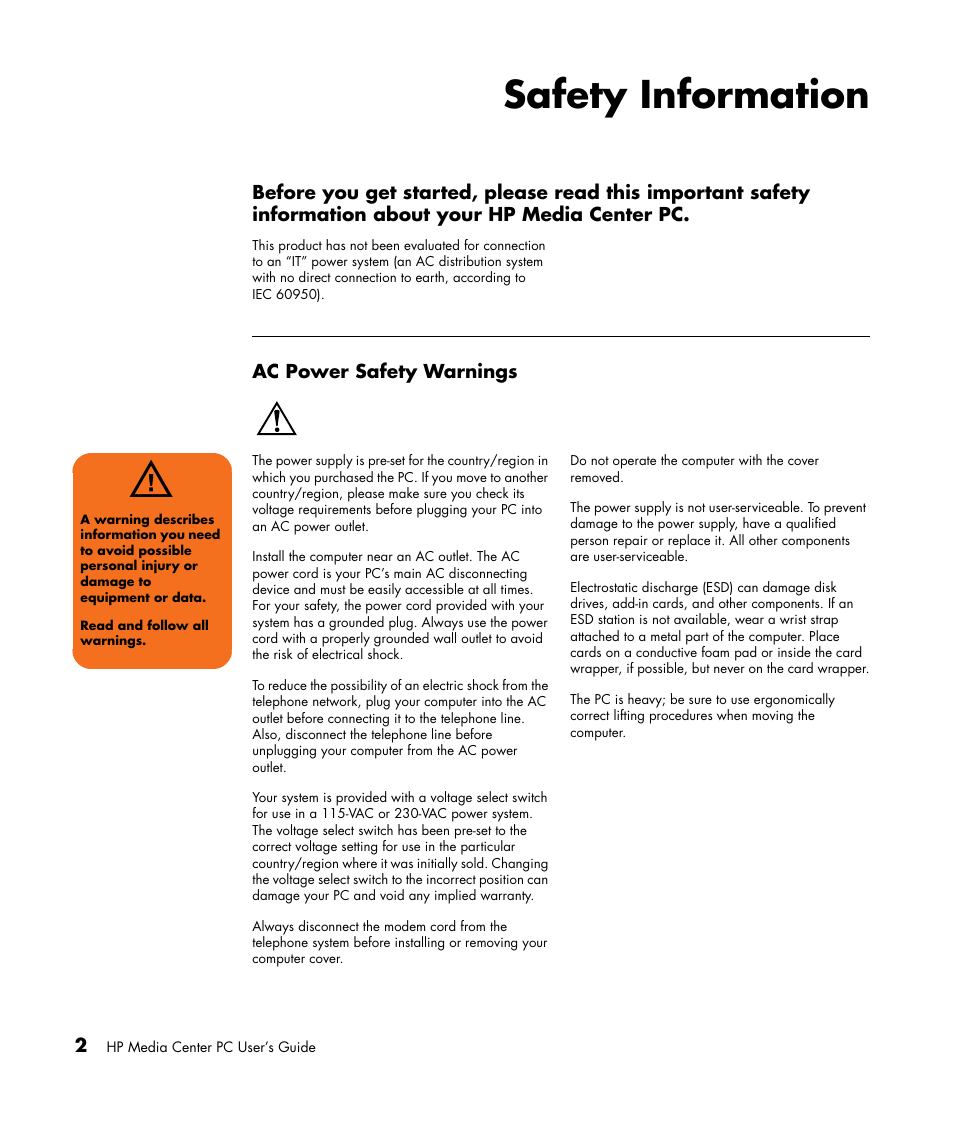 Safety information | HP Media Center m477.uk Desktop PC User Manual | Page 8 / 232