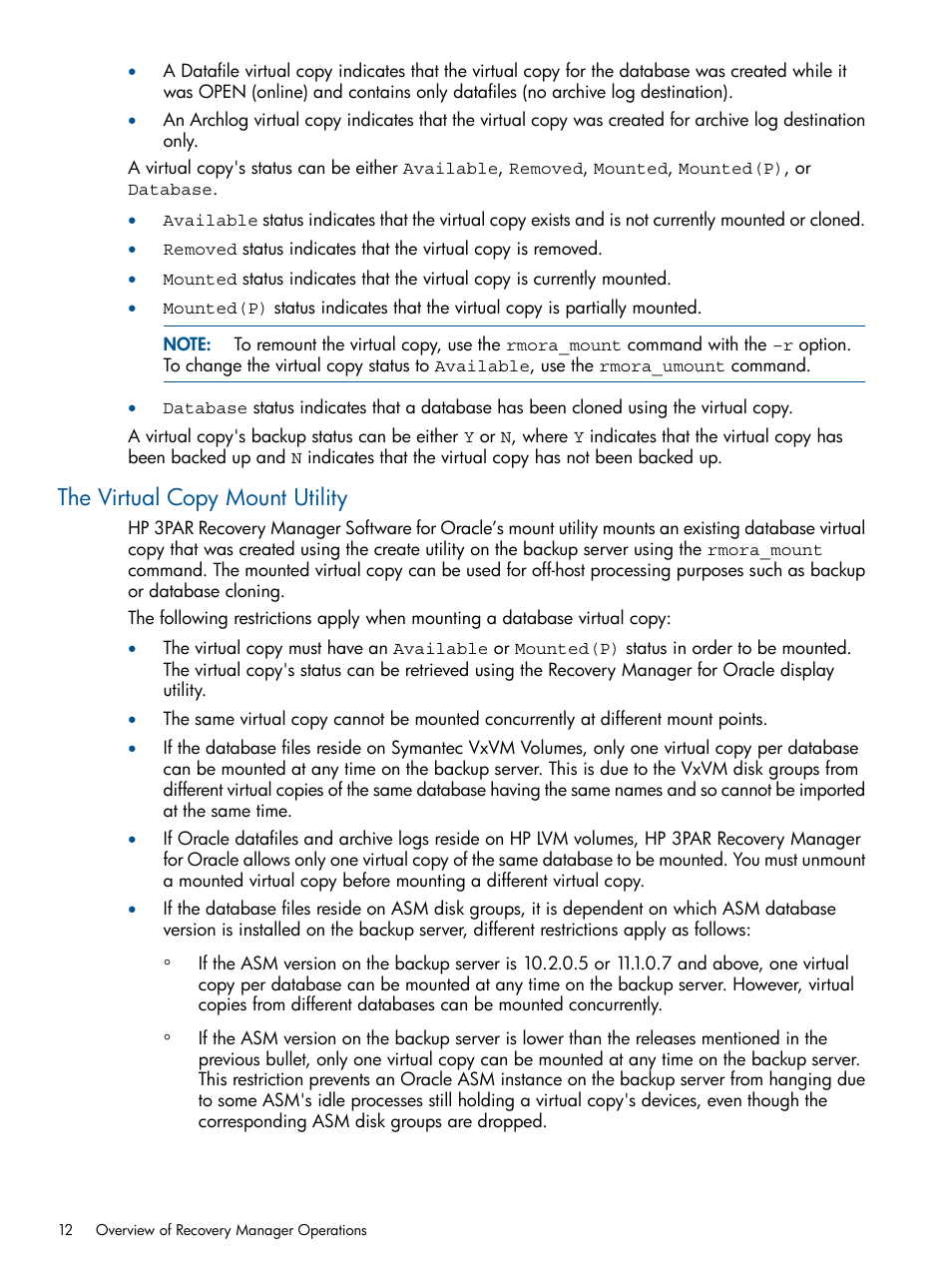 The virtual copy mount utility | HP 3PAR Application Software Suite for Oracle User Manual | Page 12 / 194