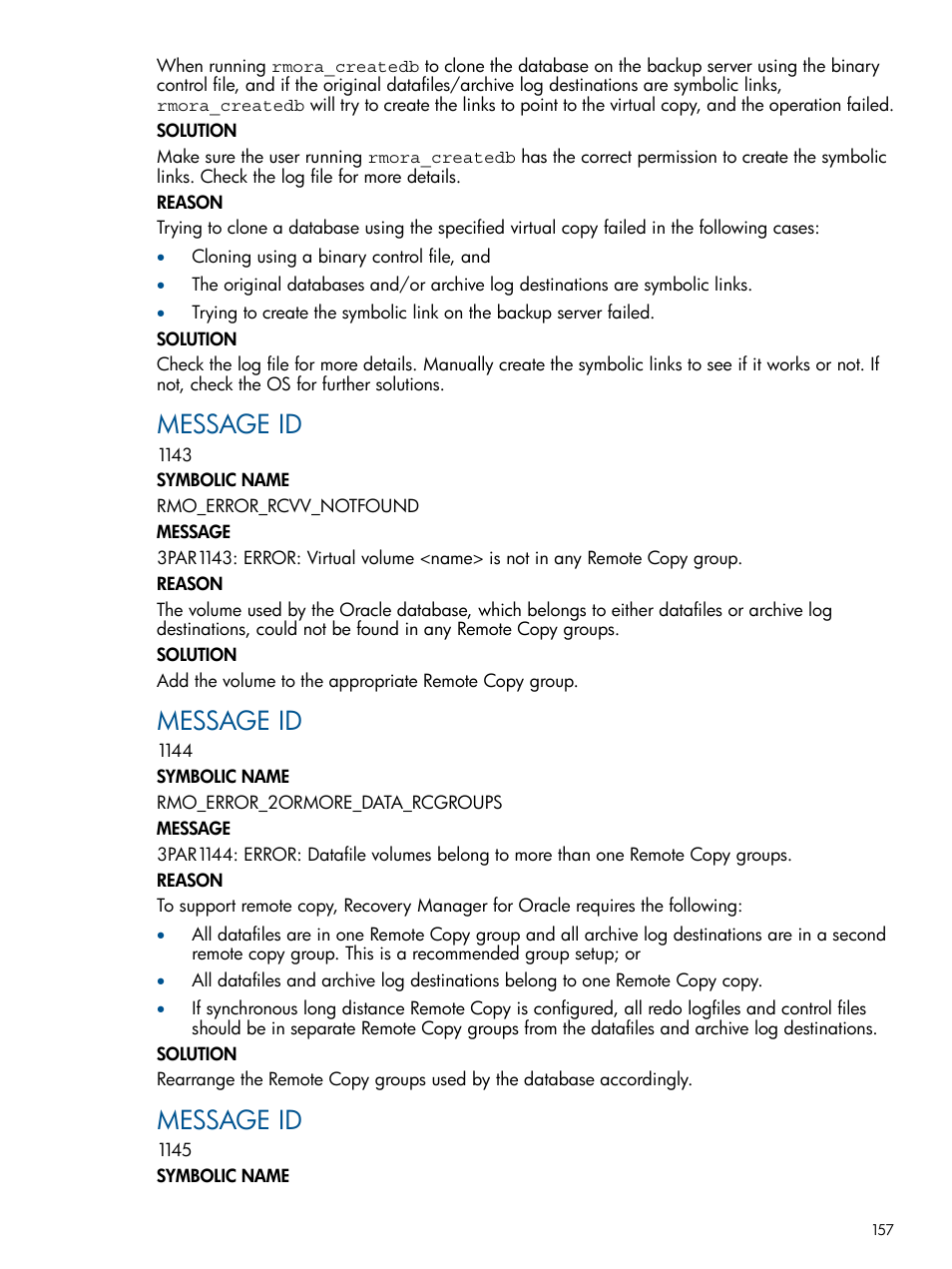Message id | HP 3PAR Application Software Suite for Oracle User Manual | Page 157 / 194