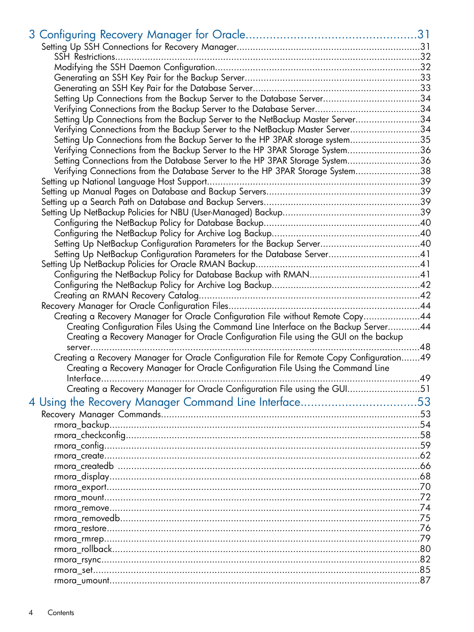 3 configuring recovery manager for oracle | HP 3PAR Application Software Suite for Oracle User Manual | Page 4 / 194