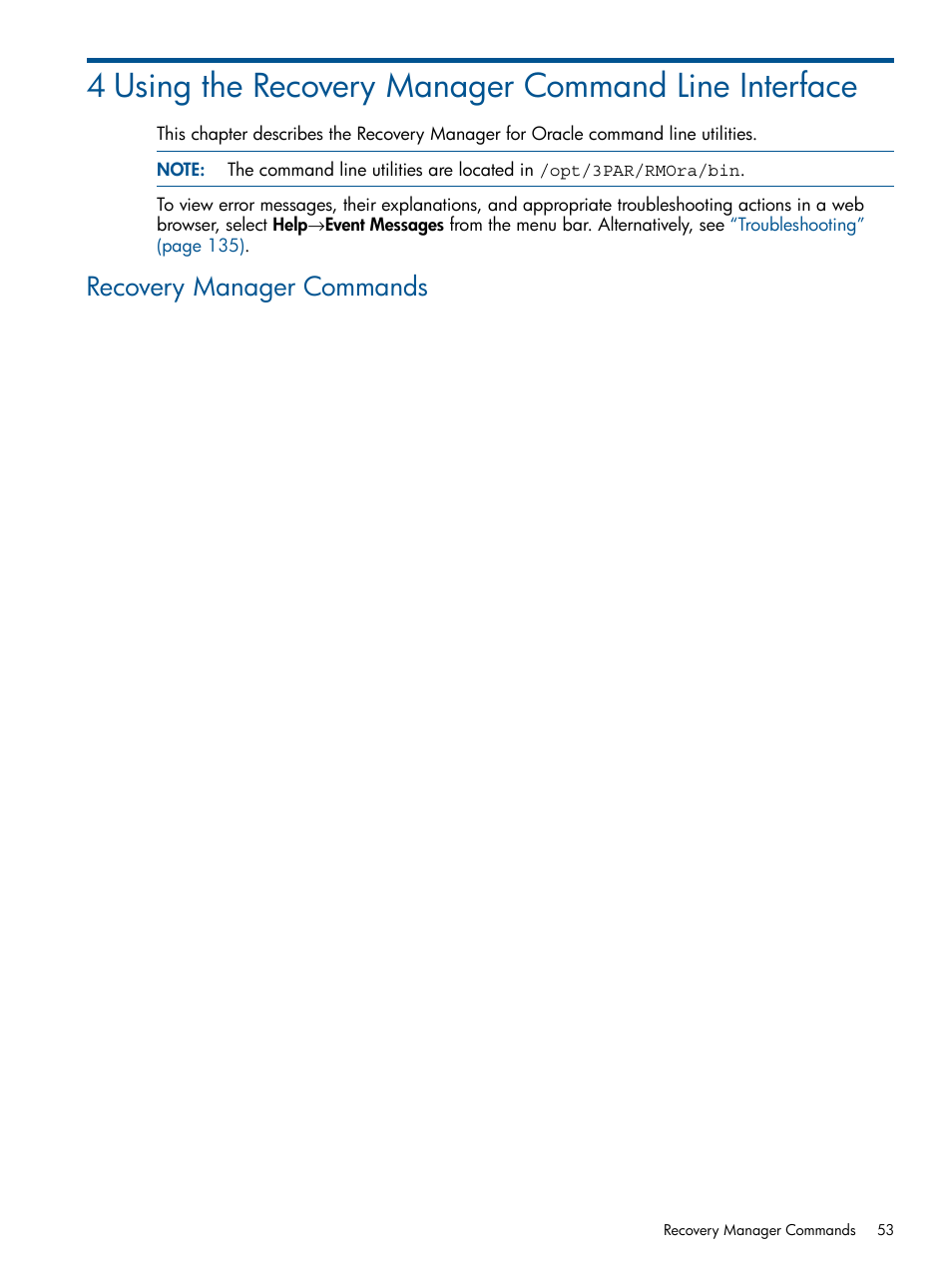 Recovery manager commands | HP 3PAR Application Software Suite for Oracle User Manual | Page 53 / 194