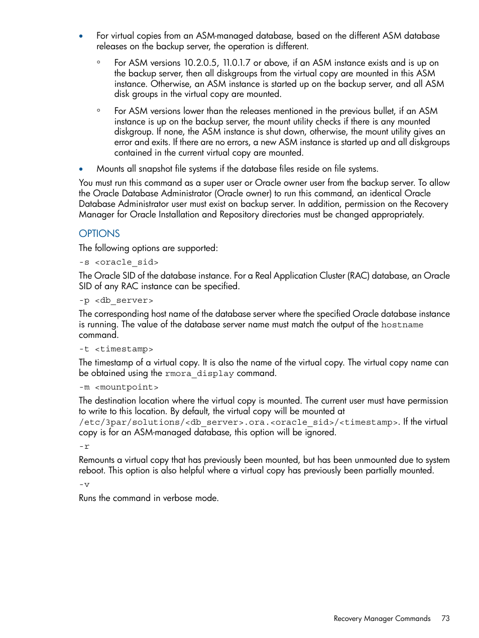 HP 3PAR Application Software Suite for Oracle User Manual | Page 73 / 194