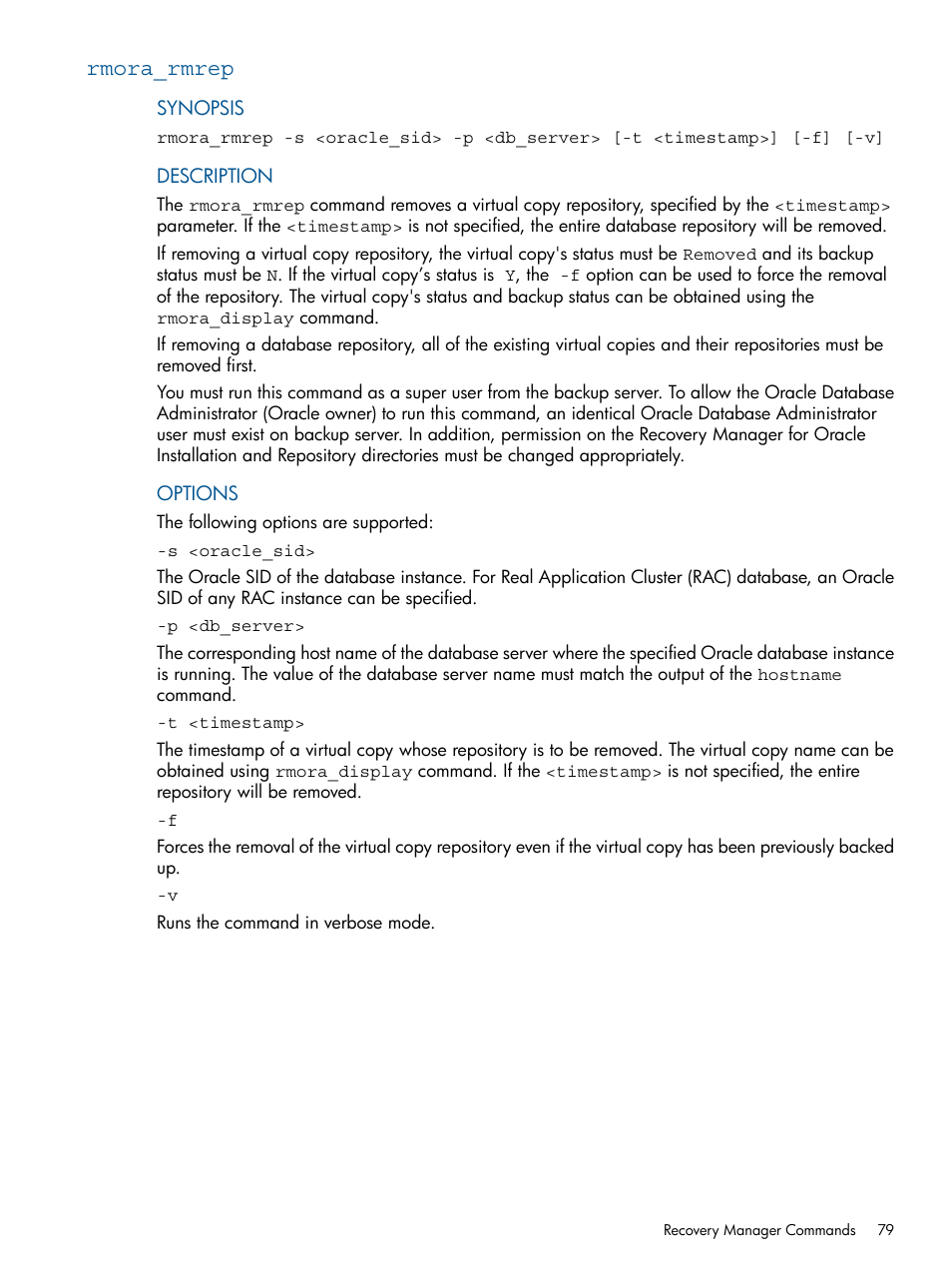 Rmora_rmrep | HP 3PAR Application Software Suite for Oracle User Manual | Page 79 / 194