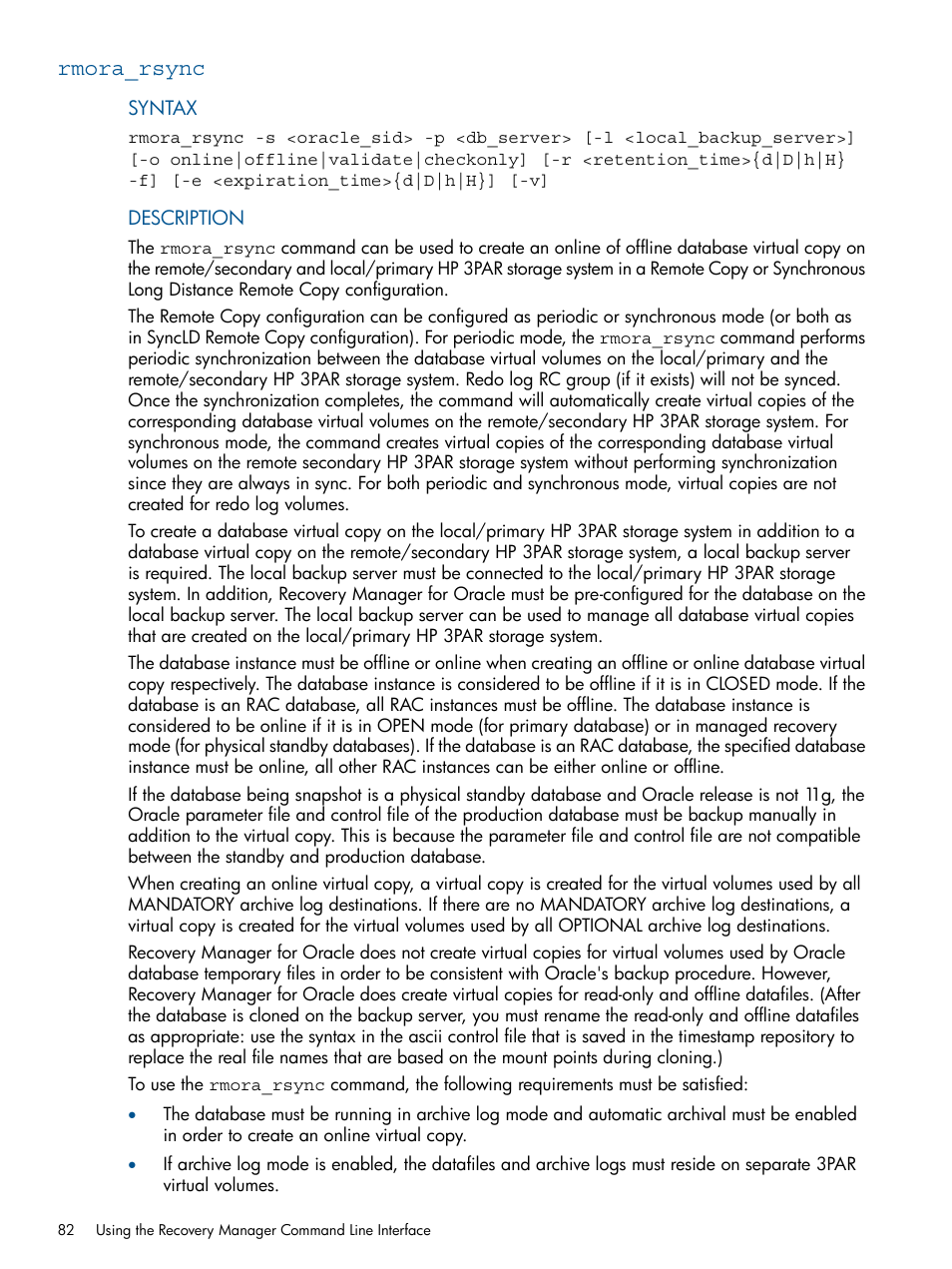 Rmora_rsync | HP 3PAR Application Software Suite for Oracle User Manual | Page 82 / 194