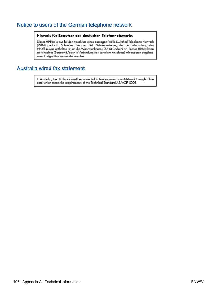 Notice to users of the german telephone network, Australia wired fax statement | HP Officejet 2621 All-in-One Printer User Manual | Page 112 / 140