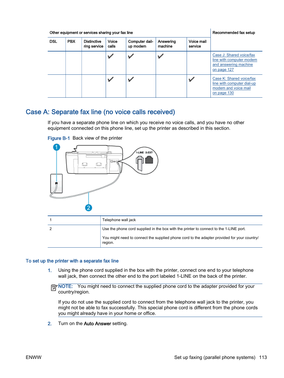 Case a: separate fax line, No voice calls received) | HP Officejet 2621 All-in-One Printer User Manual | Page 117 / 140