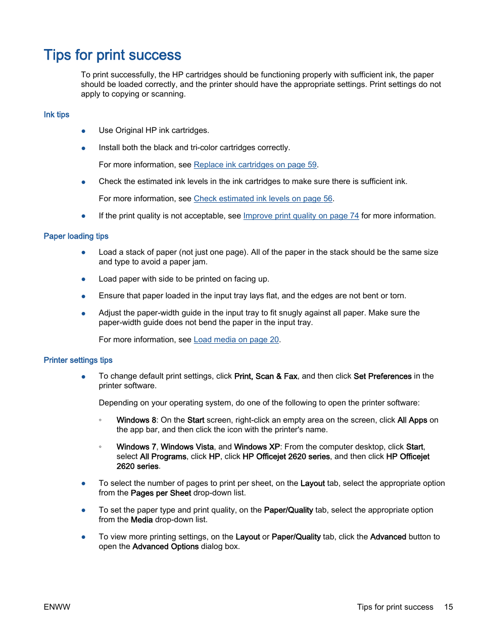 Tips for print success | HP Officejet 2621 All-in-One Printer User Manual | Page 19 / 140