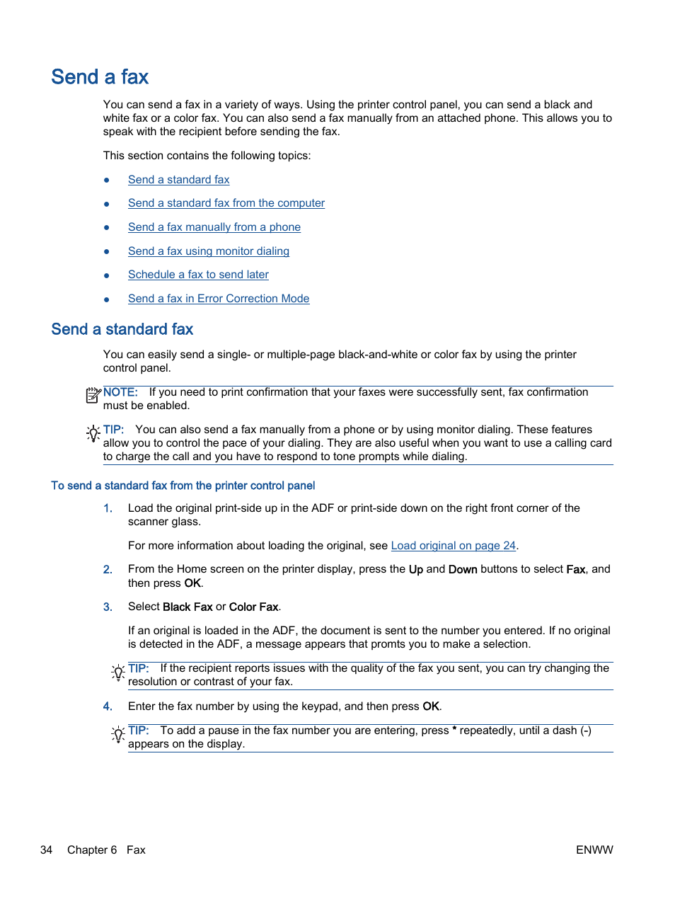 Send a fax, Send a standard fax | HP Officejet 2621 All-in-One Printer User Manual | Page 38 / 140