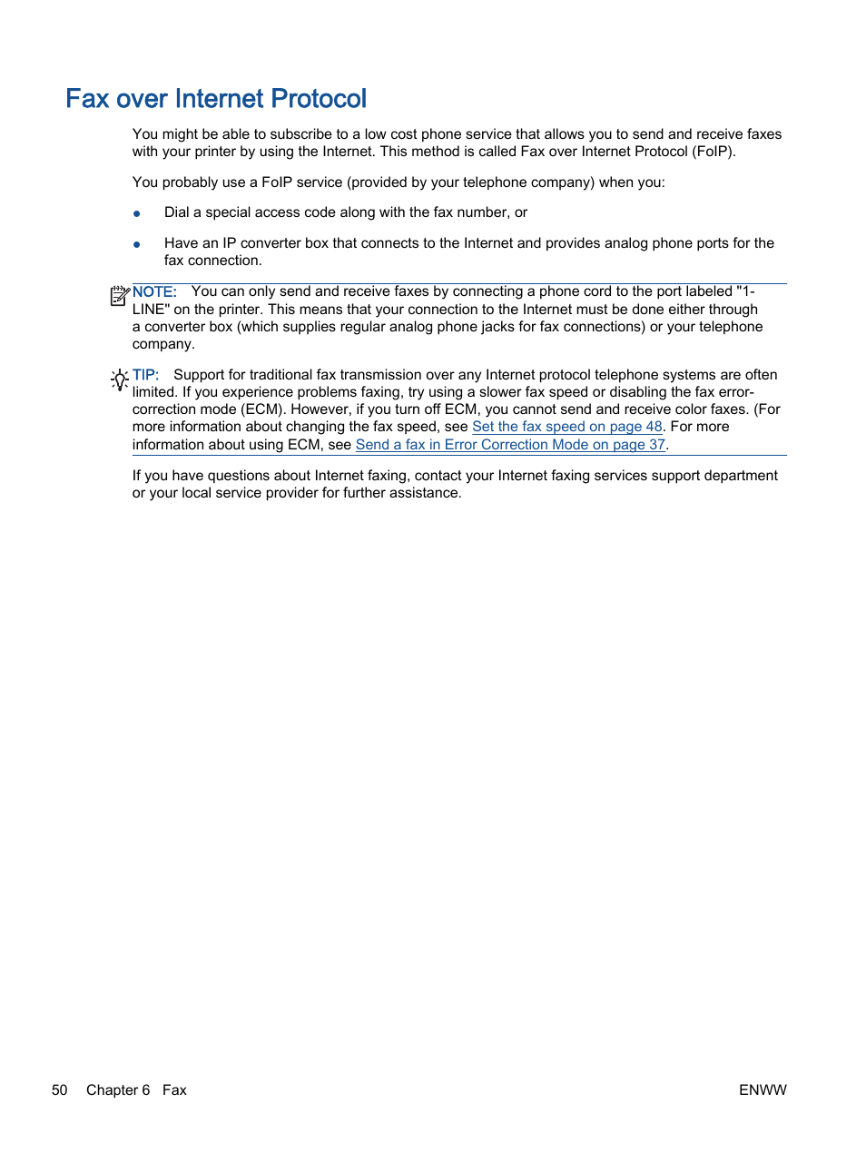 Fax over internet protocol | HP Officejet 2621 All-in-One Printer User Manual | Page 54 / 140