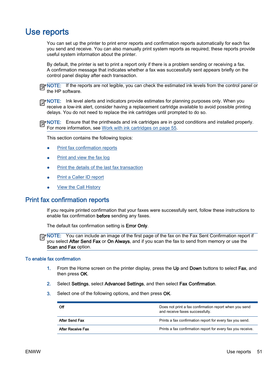 Use reports, Print fax confirmation reports | HP Officejet 2621 All-in-One Printer User Manual | Page 55 / 140