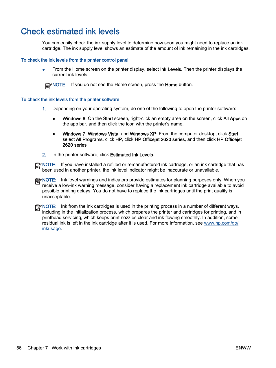 Check estimated ink levels | HP Officejet 2621 All-in-One Printer User Manual | Page 60 / 140