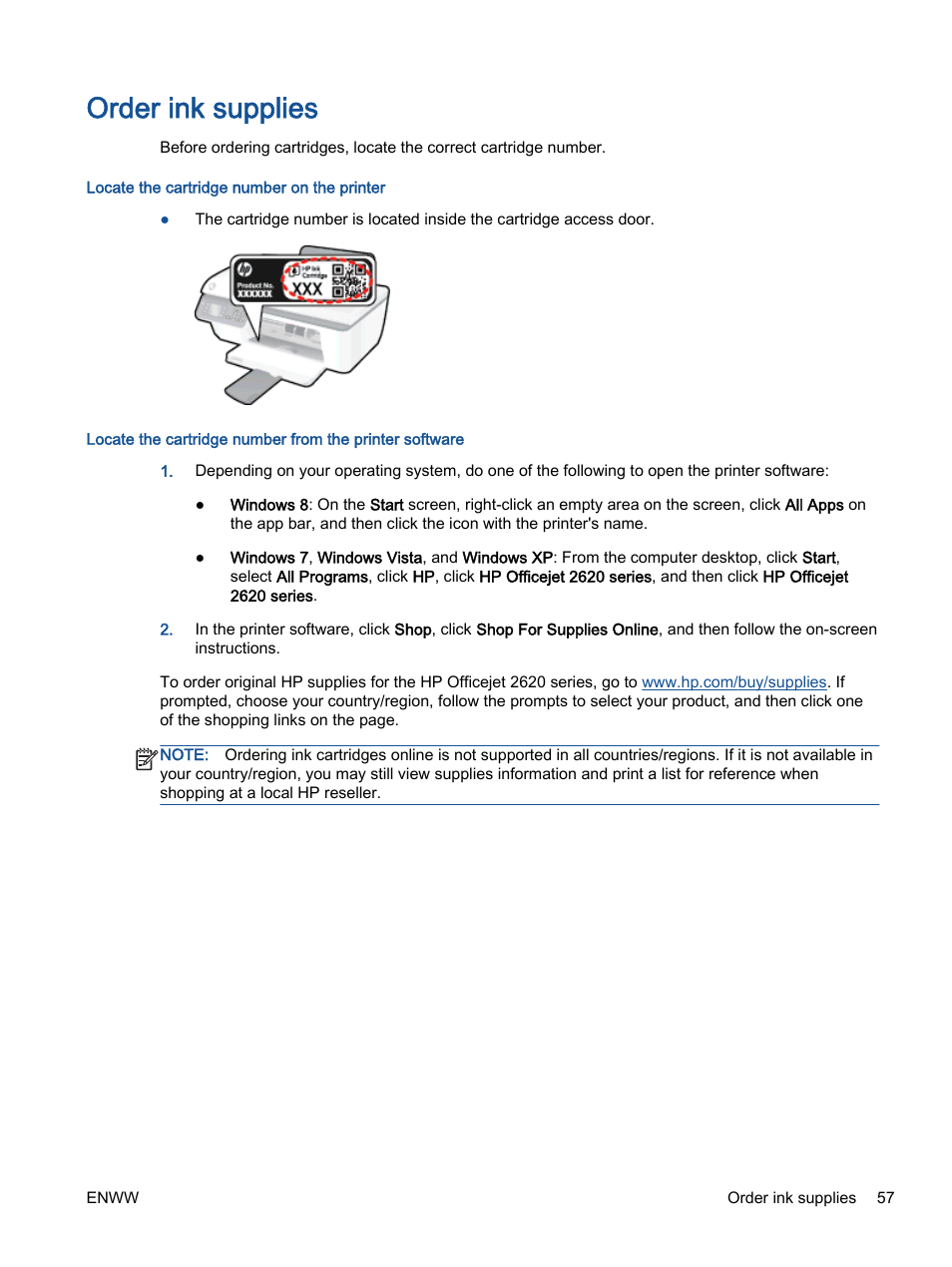 Order ink supplies | HP Officejet 2621 All-in-One Printer User Manual | Page 61 / 140