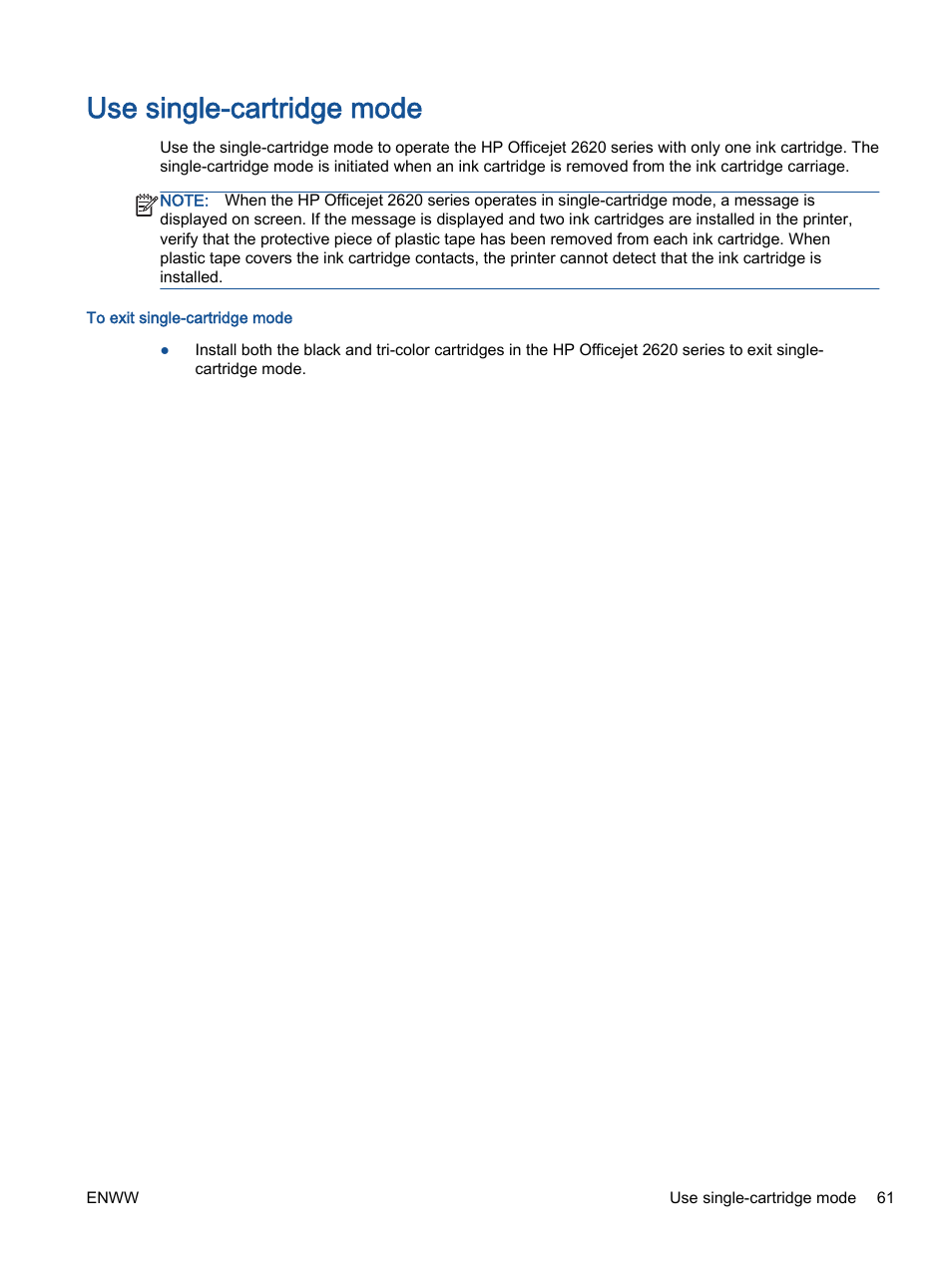 Use single-cartridge mode | HP Officejet 2621 All-in-One Printer User Manual | Page 65 / 140