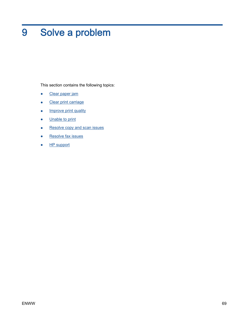Solve a problem, 9 solve a problem, 9solve a problem | HP Officejet 2621 All-in-One Printer User Manual | Page 73 / 140