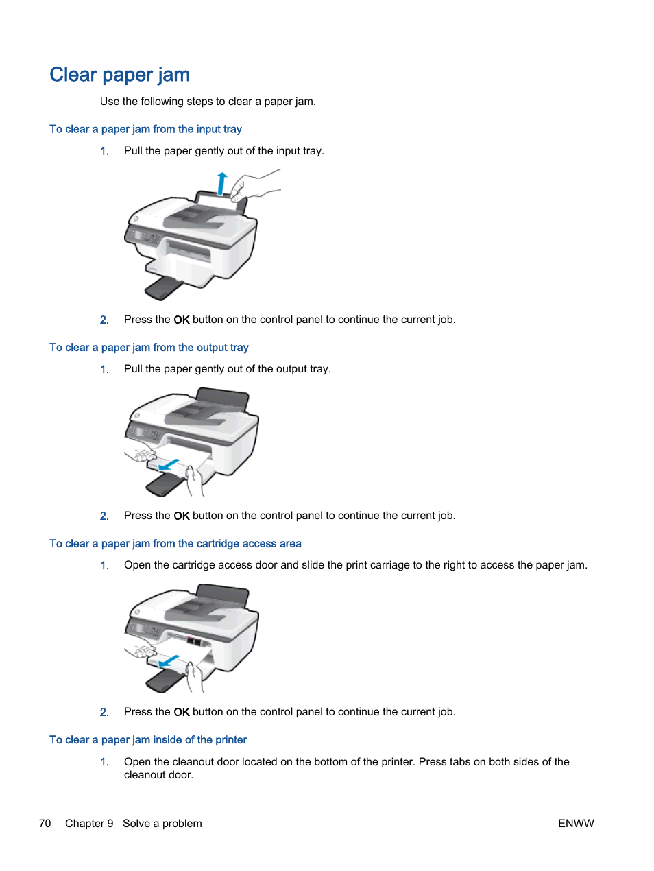 Clear paper jam | HP Officejet 2621 All-in-One Printer User Manual | Page 74 / 140