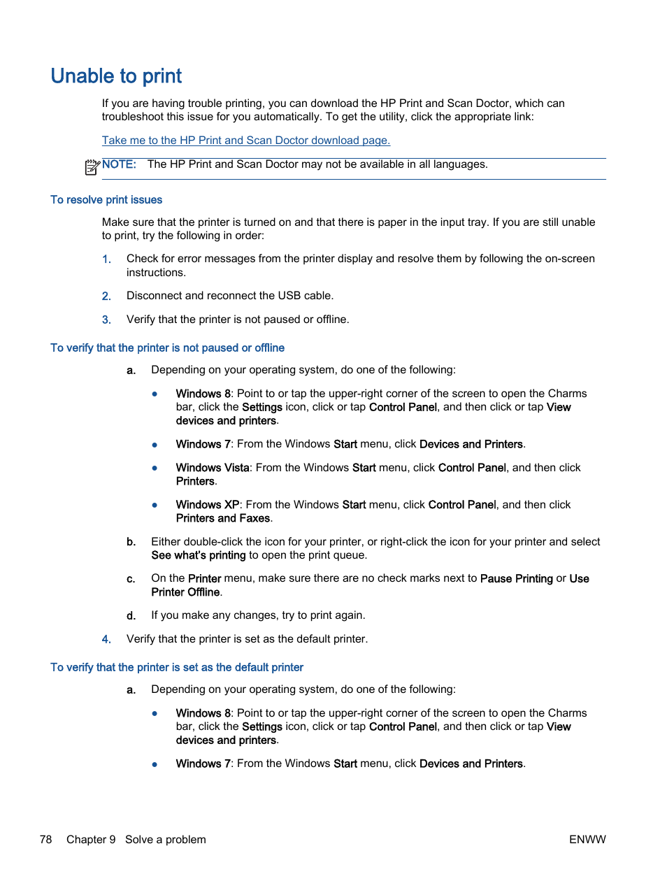 Unable to print | HP Officejet 2621 All-in-One Printer User Manual | Page 82 / 140