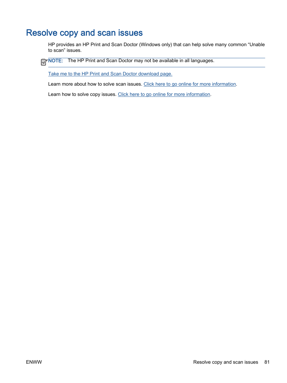Resolve copy and scan issues | HP Officejet 2621 All-in-One Printer User Manual | Page 85 / 140
