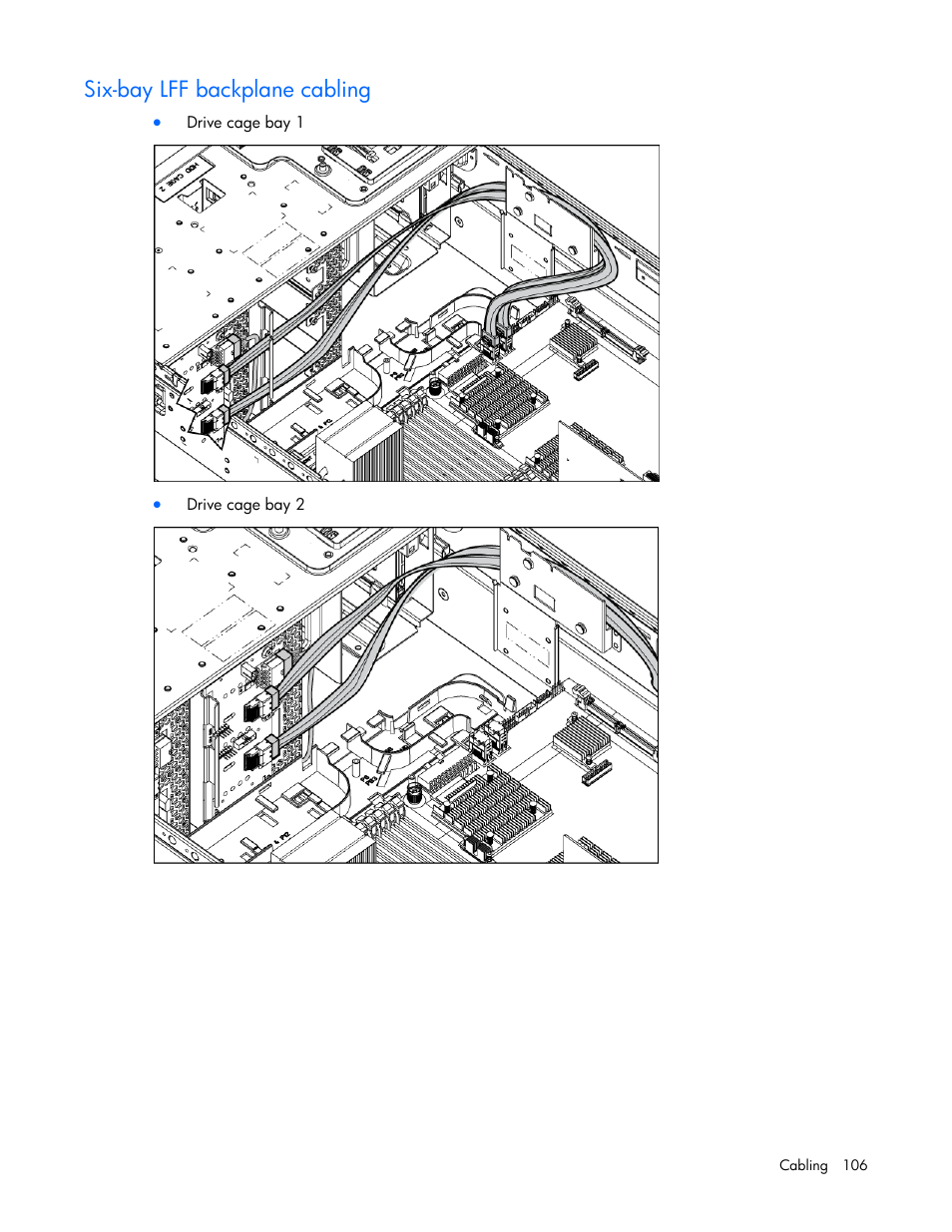 Six-bay lff backplane cabling | HP ProLiant ML370 G6 Server User Manual | Page 106 / 172