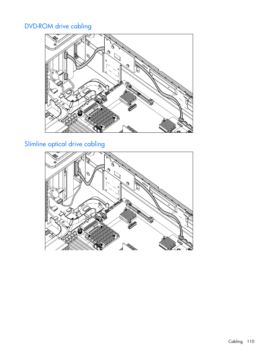 Dvd-rom drive cabling, Slimline optical drive cabling | HP ProLiant ML370 G6 Server User Manual | Page 110 / 172