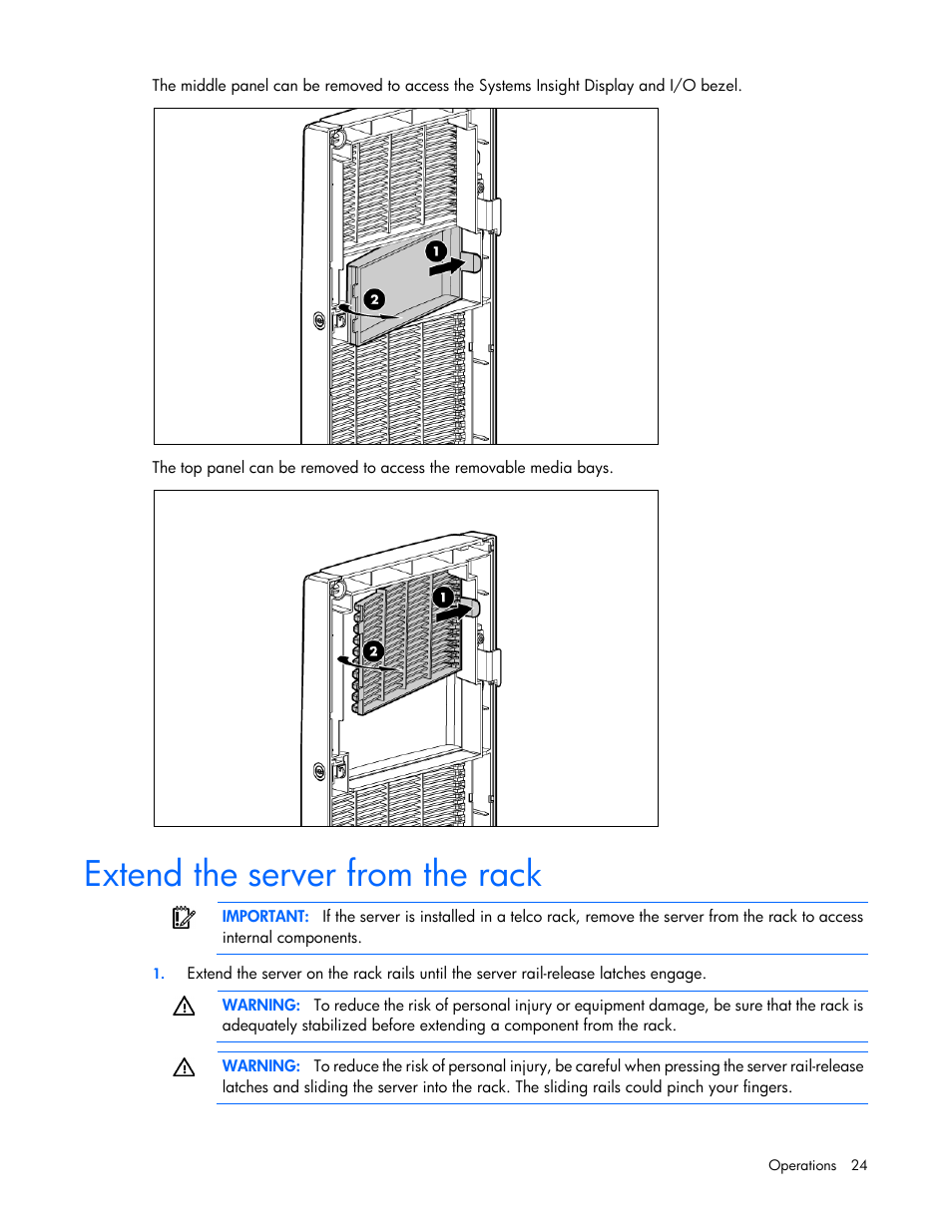 Extend the server from the rack | HP ProLiant ML370 G6 Server User Manual | Page 24 / 172