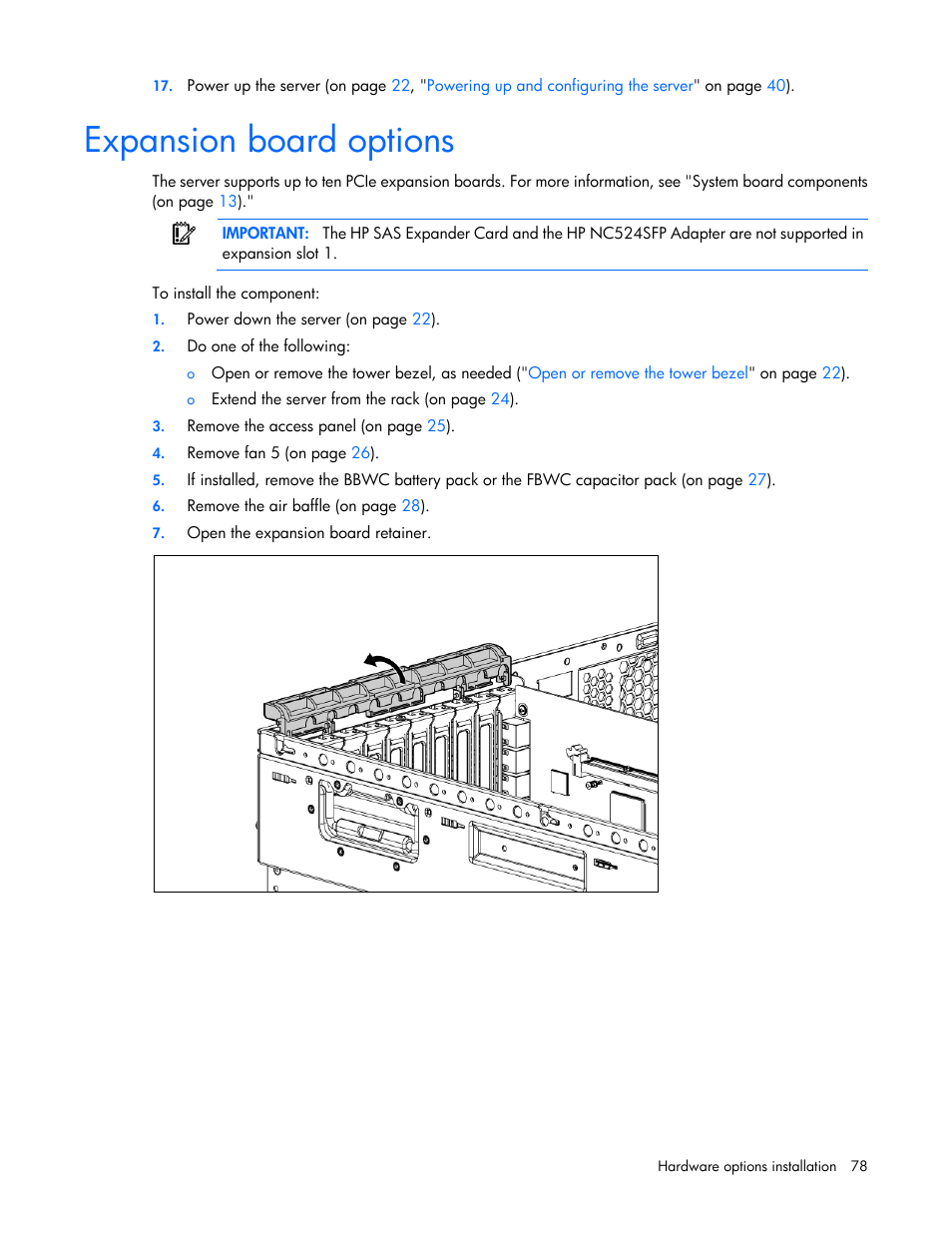 Expansion board options | HP ProLiant ML370 G6 Server User Manual | Page 78 / 172