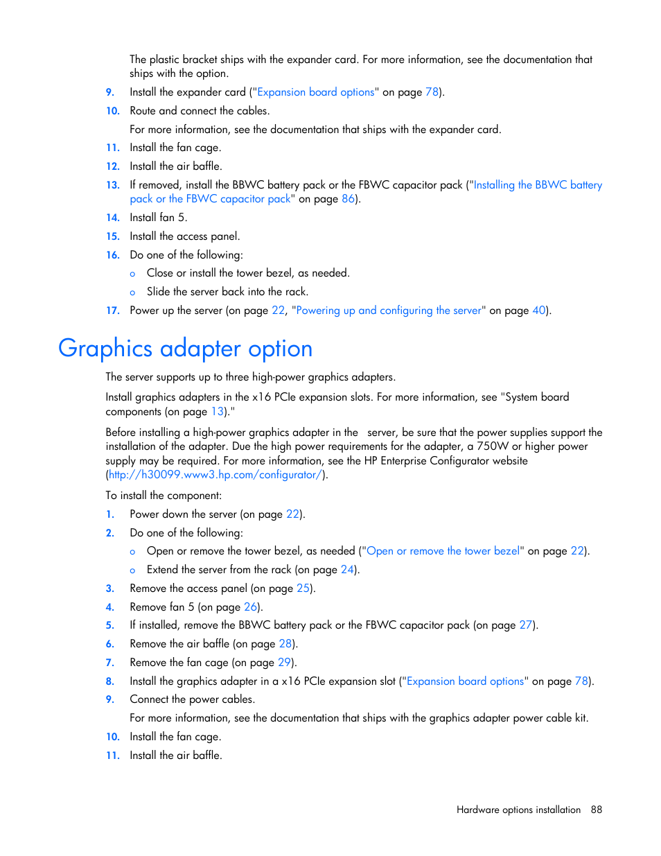Graphics adapter option | HP ProLiant ML370 G6 Server User Manual | Page 88 / 172