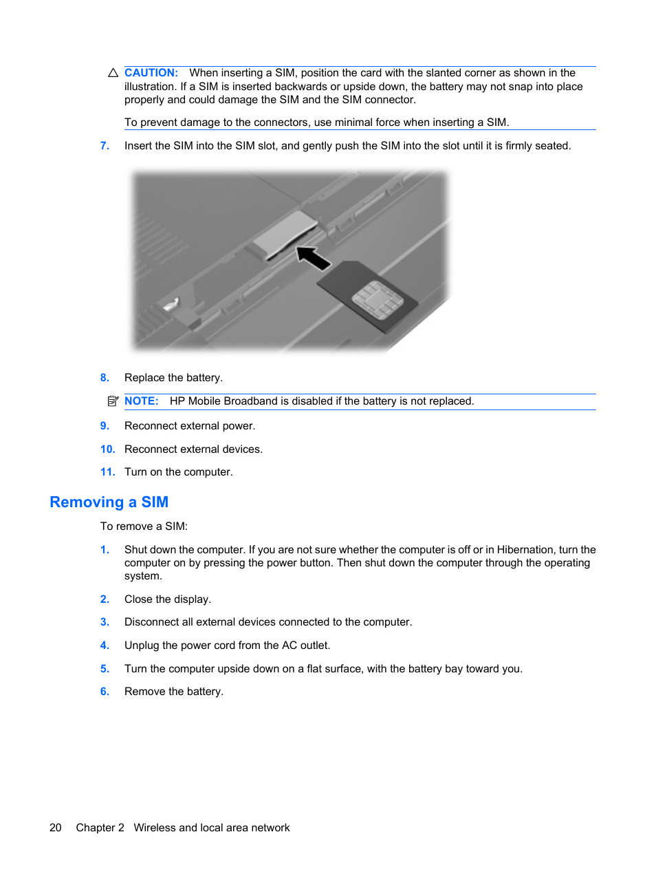 Removing a sim | HP Pavilion dm1-1020ed Entertainment Notebook PC User Manual | Page 30 / 96