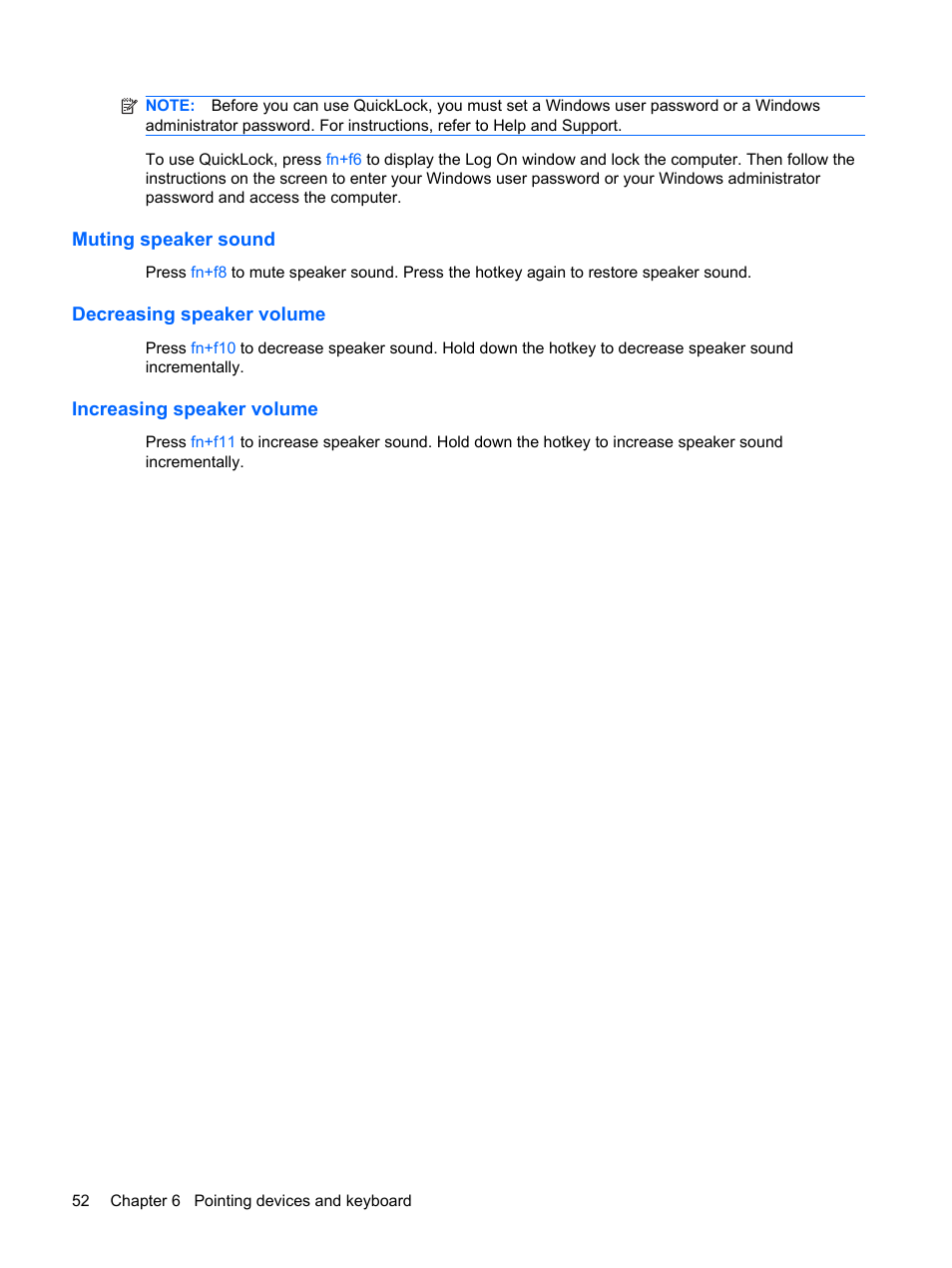 Muting speaker sound, Decreasing speaker volume, Increasing speaker volume | HP Pavilion dm1-1020ed Entertainment Notebook PC User Manual | Page 62 / 96