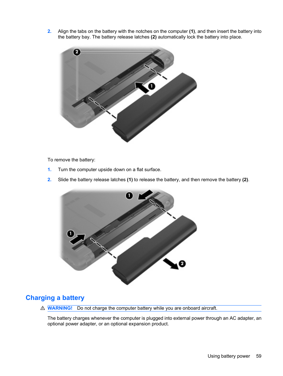 Charging a battery | HP Pavilion dm1-1020ed Entertainment Notebook PC User Manual | Page 69 / 96