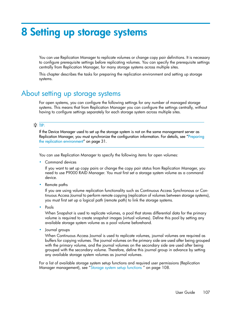 8 setting up storage systems, About setting up storage systems, Chapter 8 | HP XP Racks User Manual | Page 107 / 482