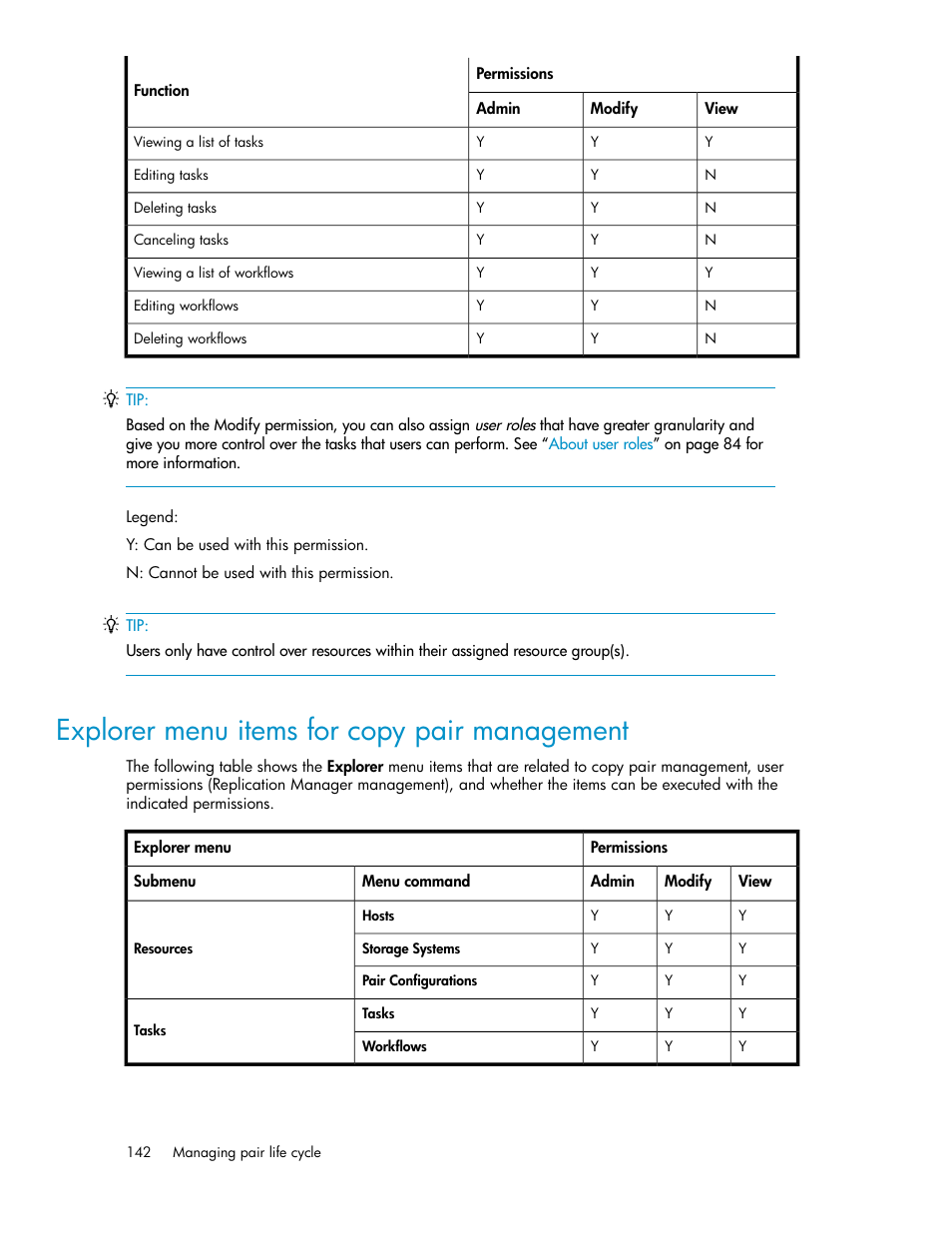 Explorer menu items for copy pair management | HP XP Racks User Manual | Page 142 / 482