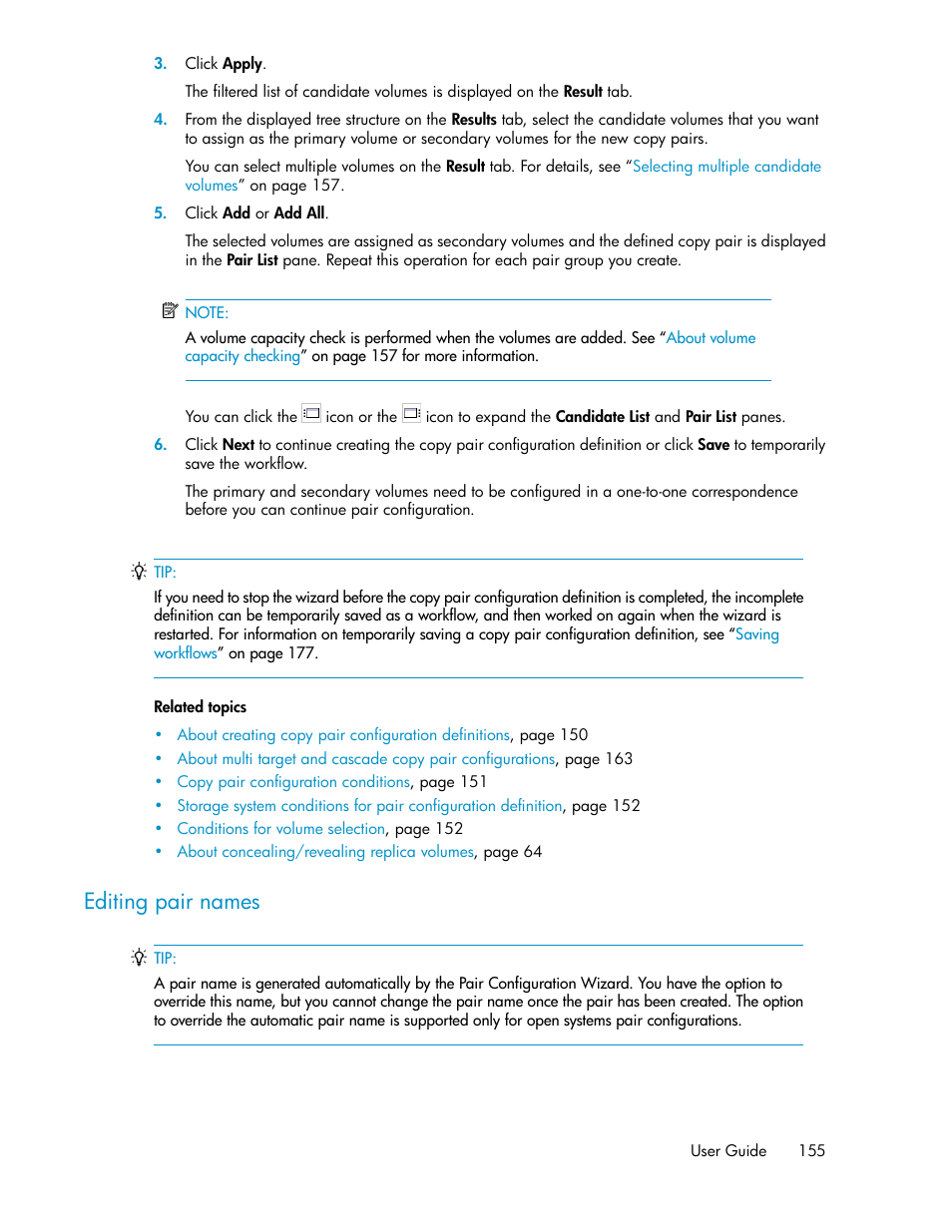 Editing pair names | HP XP Racks User Manual | Page 155 / 482