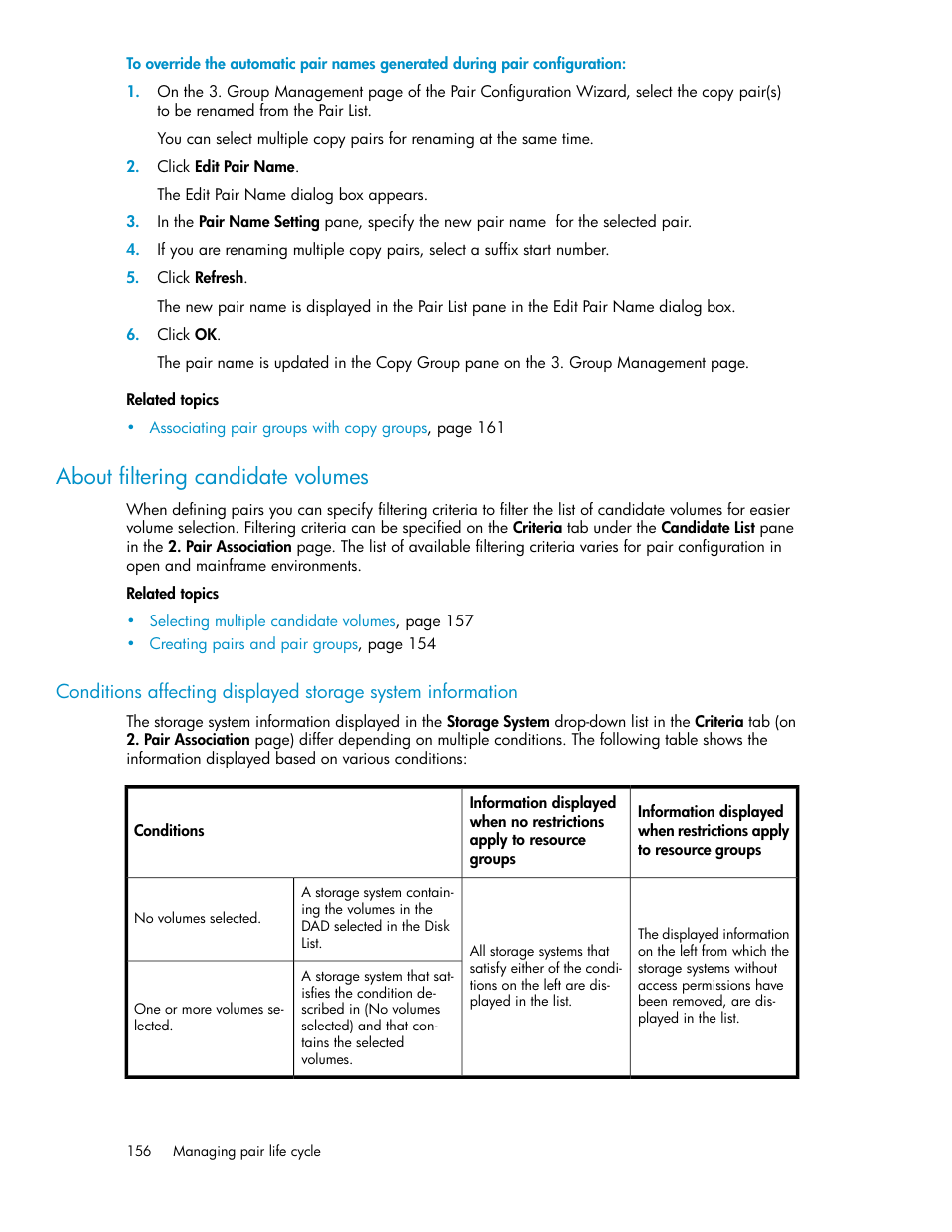 About filtering candidate volumes, About filtering candidate, Volumes | HP XP Racks User Manual | Page 156 / 482