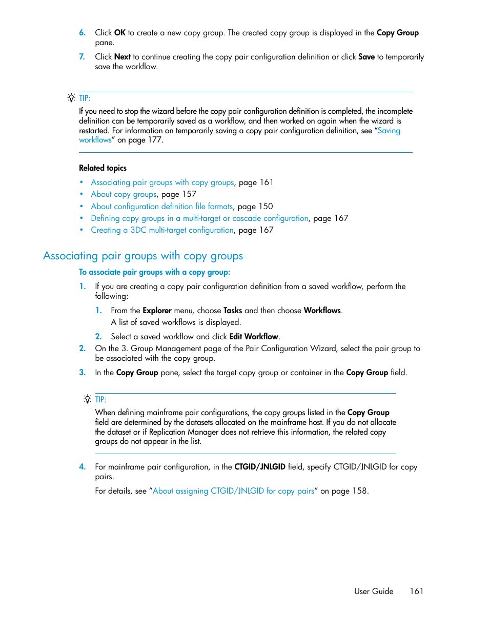 Associating pair groups with copy groups | HP XP Racks User Manual | Page 161 / 482