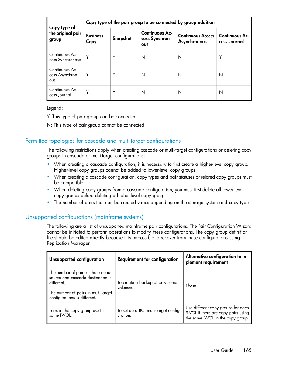Unsupported configurations (mainframe systems), 165 unsupported configurations (mainframe systems) | HP XP Racks User Manual | Page 165 / 482