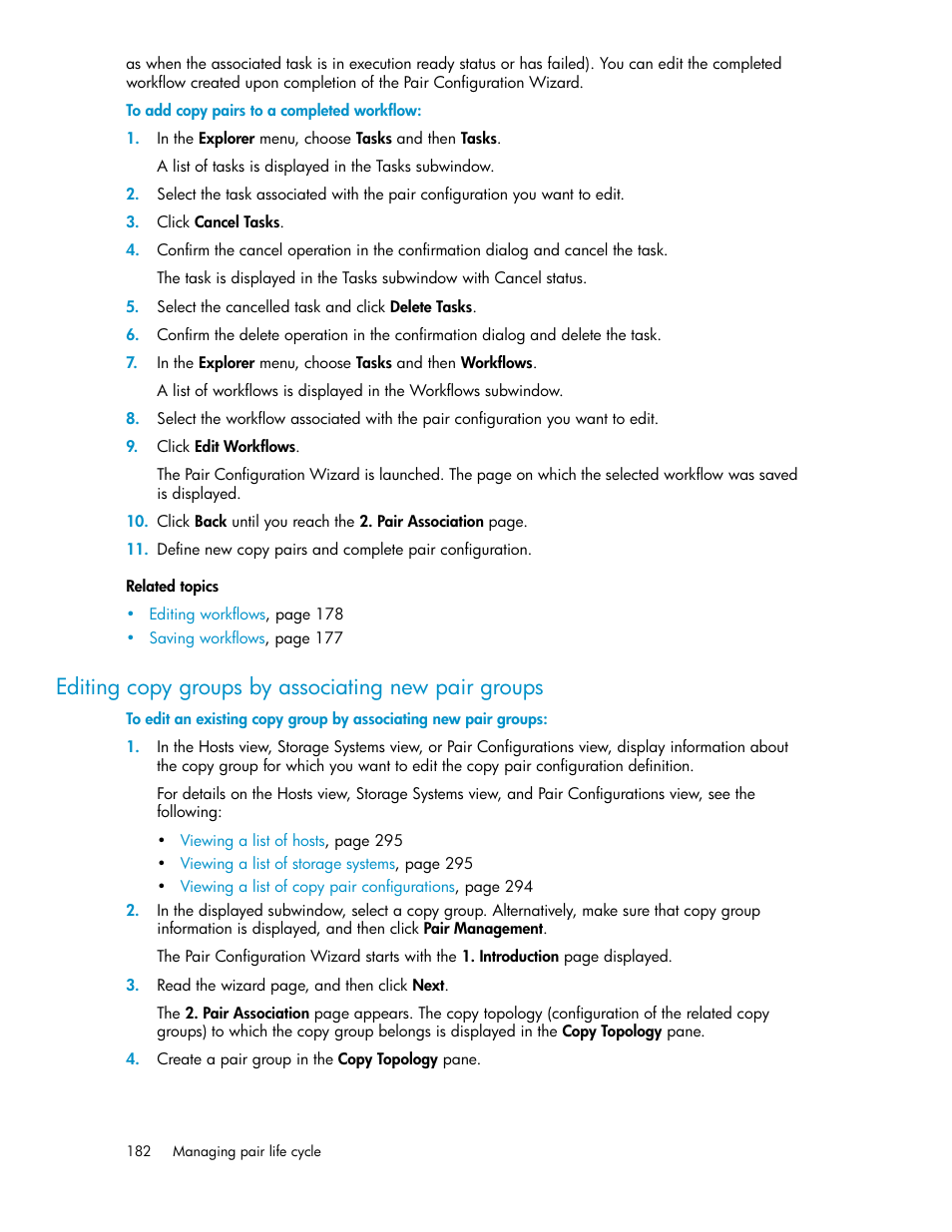 Editing copy groups by associating new pair groups | HP XP Racks User Manual | Page 182 / 482