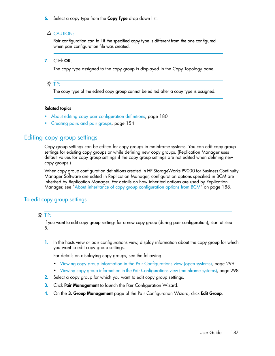 Editing copy group settings | HP XP Racks User Manual | Page 187 / 482