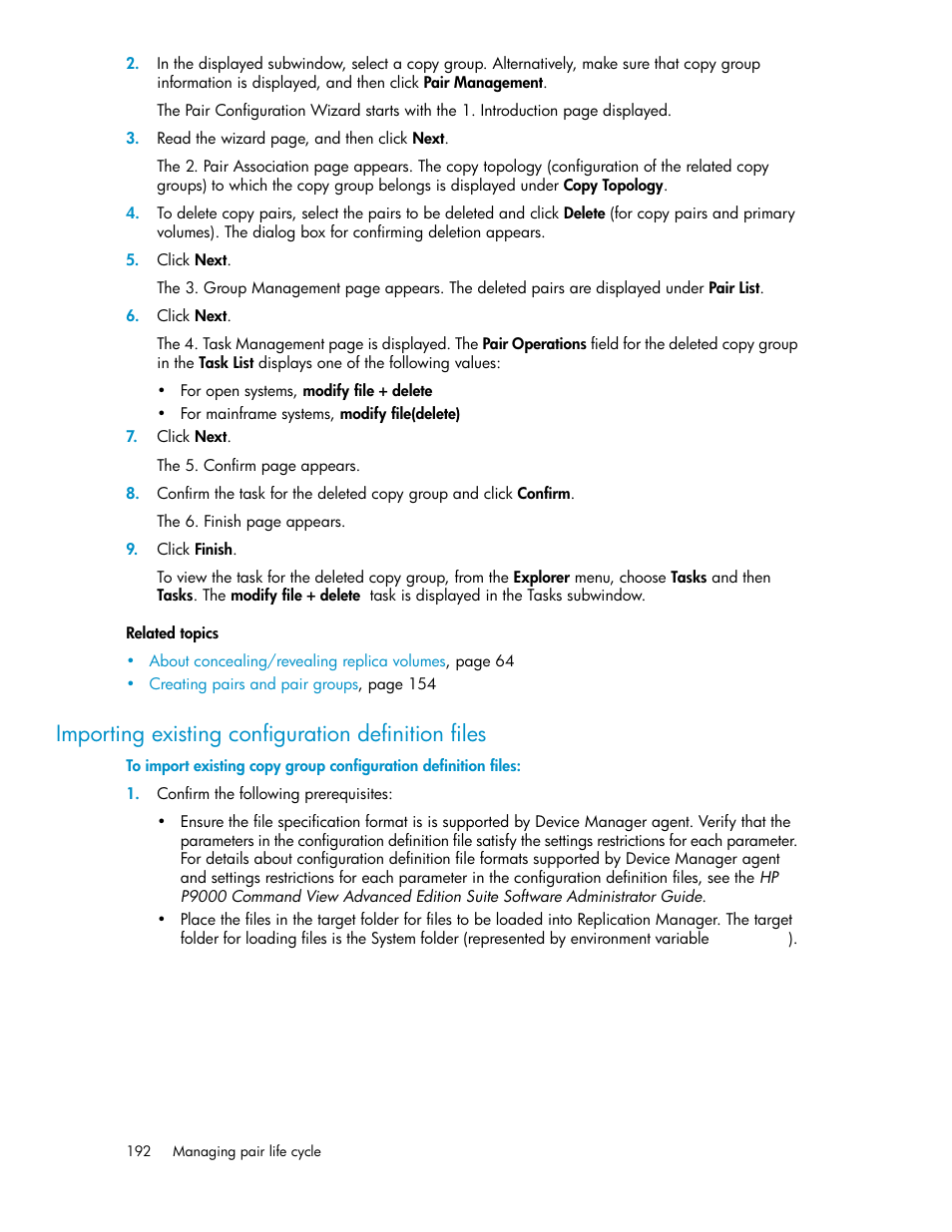 Importing existing configuration definition files | HP XP Racks User Manual | Page 192 / 482