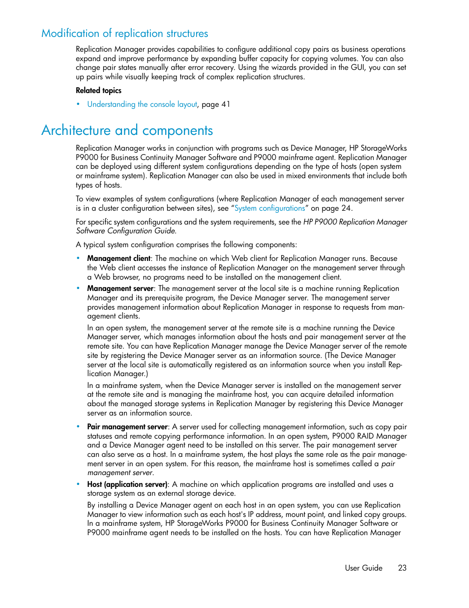 Architecture and components, Modification of replication structures | HP XP Racks User Manual | Page 23 / 482