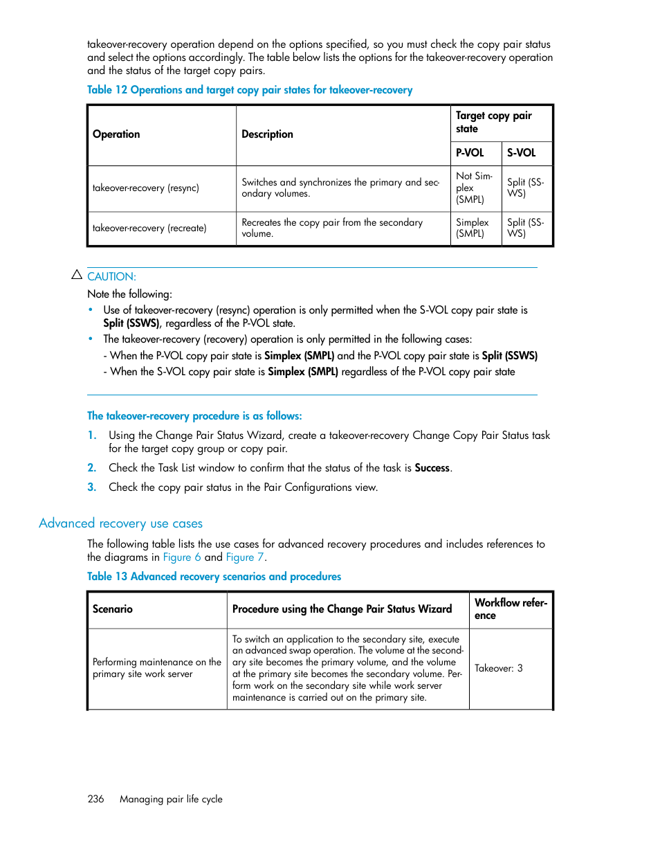 Advanced recovery use cases, Advanced recovery scenarios and procedures | HP XP Racks User Manual | Page 236 / 482